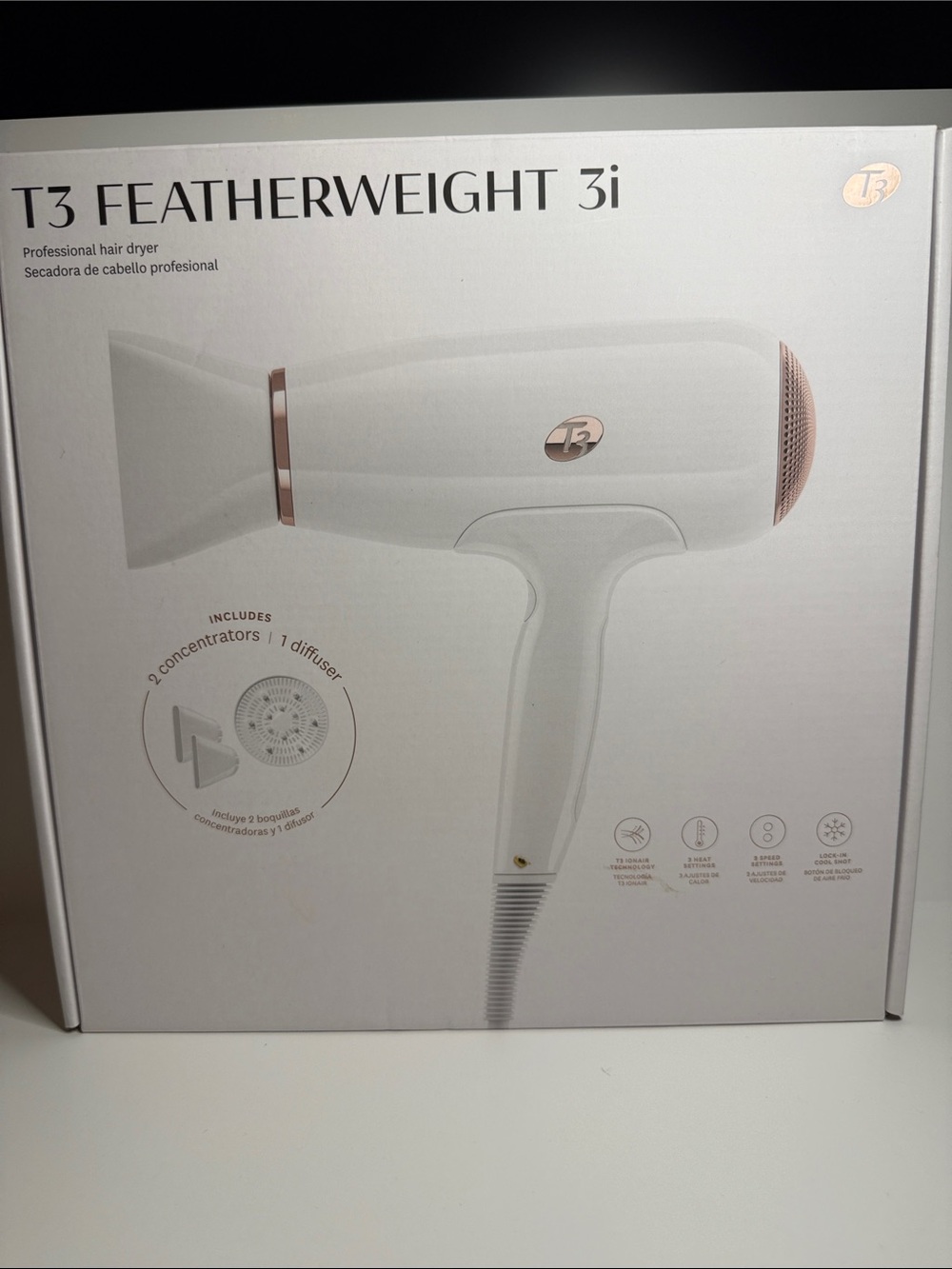 T3 White and Rose Gold Hair Dryer - IonAir Technology